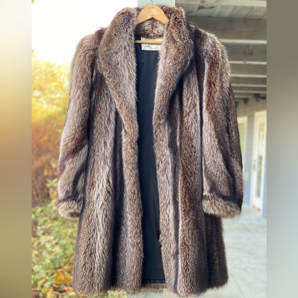 Exquisite Vintage Womens Genuine Raccoon Custom Made Fur Coat L Large